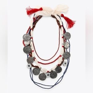 Zara Silver and Red Layered Necklace
